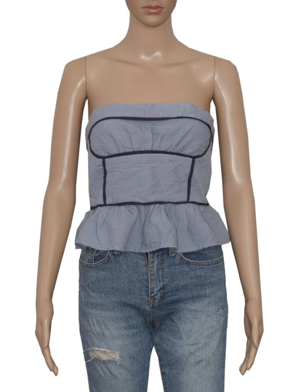 Free People Tara Tube Top Slim Textured Straight-Neck Ruffle Tie S